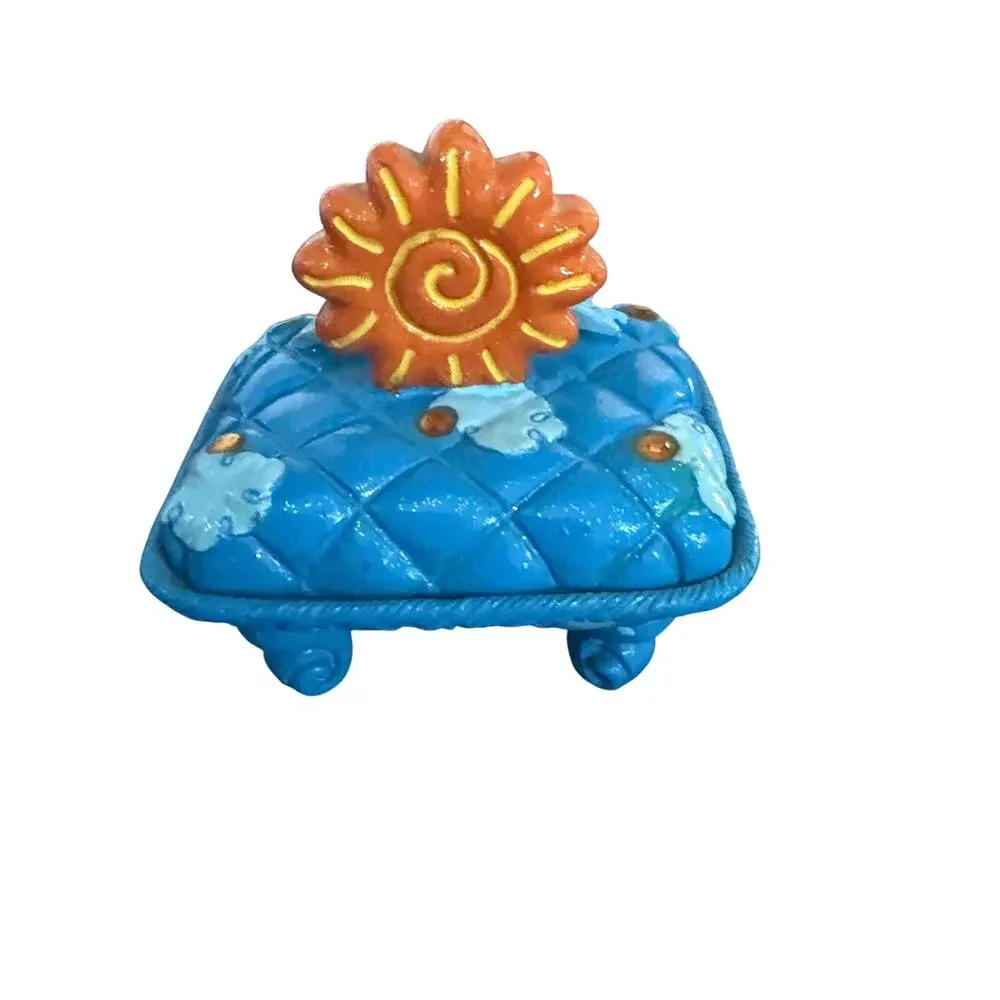 Vintage Y2K Claires Blue Orange Ceramic Sun Trinket Mini Treasure Box Celestial